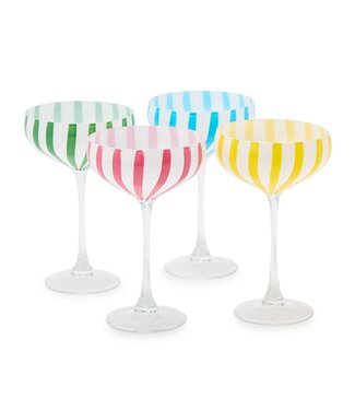Two's Comany S/4 Stripe Hand-Painted Coupe Glass