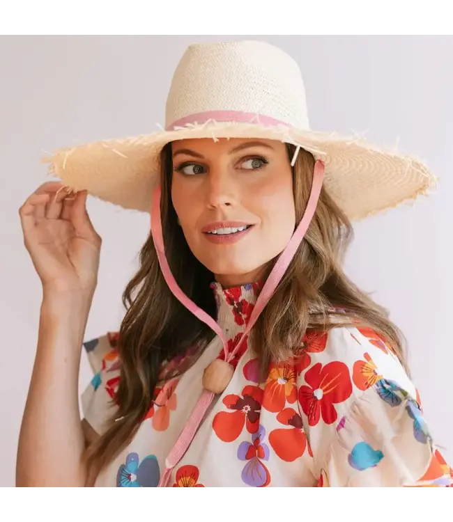Veronica Wide Brimmed Palm Fringe Hat M/L
