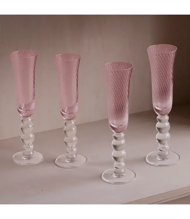 Glass French Swirl Champagne Flute S/4 (Pink)