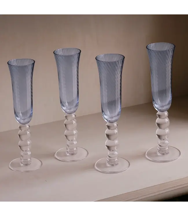 Glass French Swirl Champagne Flute S/4 Blue)
