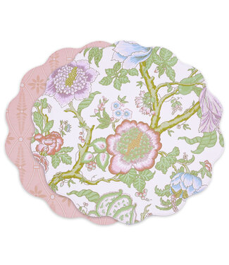 Beatriz Ball VIDA Blooms & Branches Reversible Round Placemats Set of 4 (Pastel Pink & Blue)