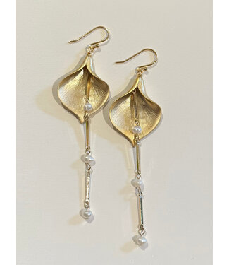 Laura McClendon Gold Tulip with Pearl Drop Earrings