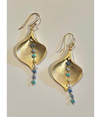 Laura McClendon Gold Tulip with Blue Beads Earrings