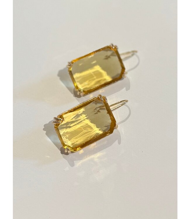 Yellow Rectangle Stone Earring