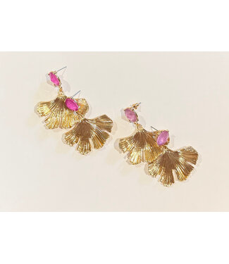 Laura McClendon Lavender Stone on Ginko Leaf Earrings