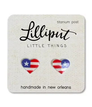 Lilliput Little Things American Flag Heart Earrings