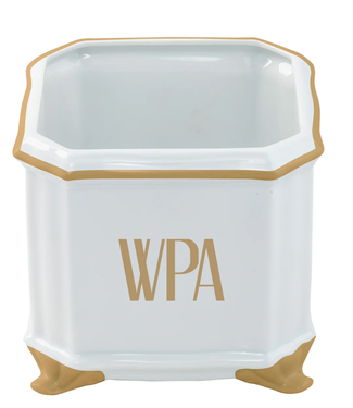 Pickard Ultra White Square Cache Pot with Monogram