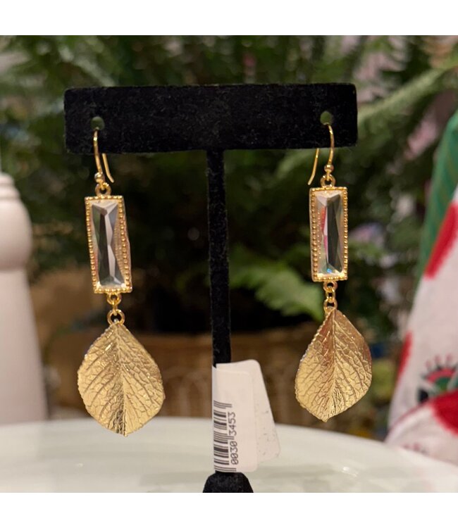 Quartz & Leaf Drop Earrings