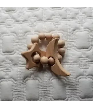D & C Toys Wood Star and Moon Teething Ring Rattle