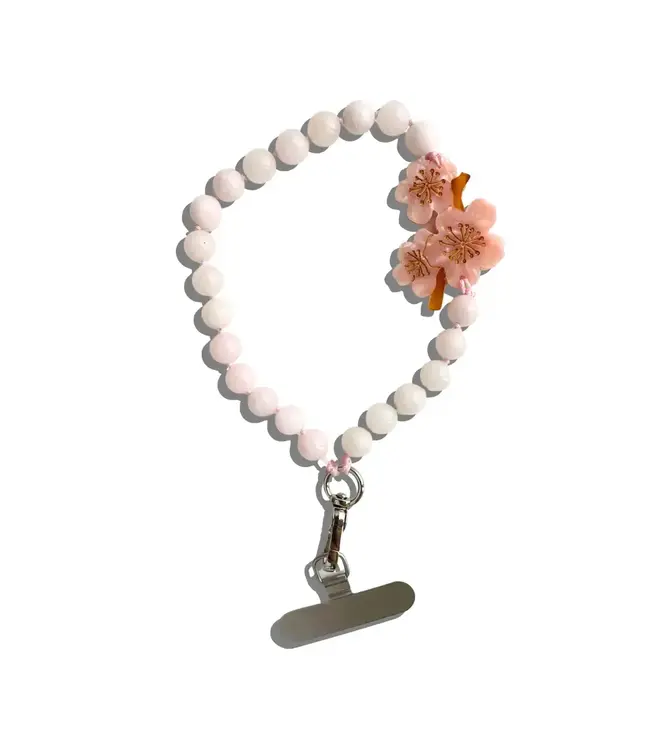 Hand-Painted Cherry Blossom Gemstone Bracelet Phone Chain