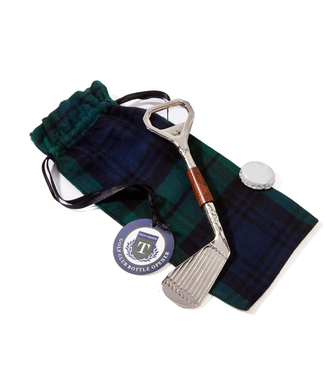 Two's Company Golf Club Bottle Opener in Plaid Gift Pouch