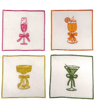 Two's Company Cheers Set of 4 Embroidered Cocktail Napkins