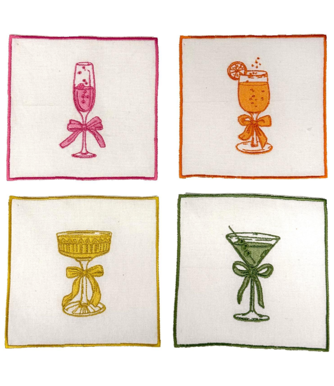 Cheers Set of 4 Embroidered Cocktail Napkins