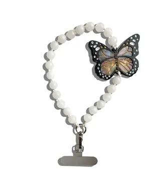 Solar Eclipse Hand-painted Monarch Butterfly Gemstone Bracelet Phone Chain