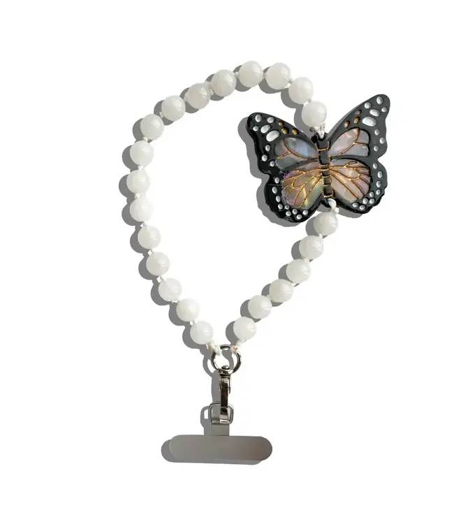 Hand-painted Monarch Butterfly Gemstone Bracelet Phone Chain