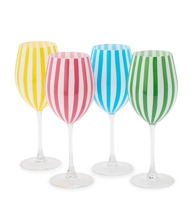 S/4 Stripe Hand-Painted Stemmed Wine Glasses