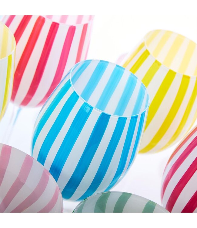 S/4 Stripe Hand-Painted Stemmed Wine Glasses