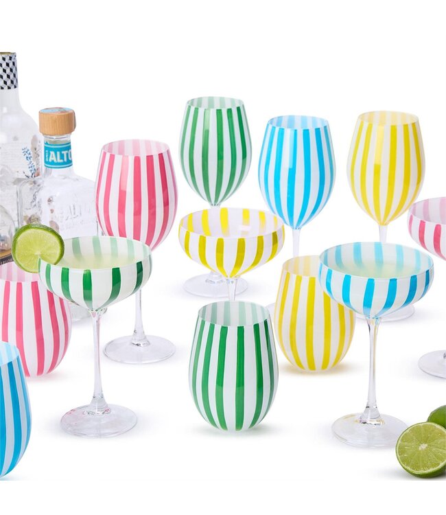 S/4 Stripe Hand-Painted Stemmed Wine Glasses