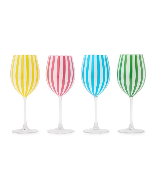 S/4 Stripe Hand-Painted Stemmed Wine Glasses
