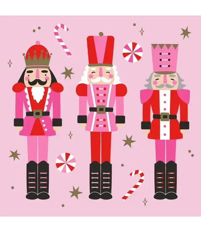 Pink Holiday Cocktail Napkins | 3 Nutcracker - 20ct