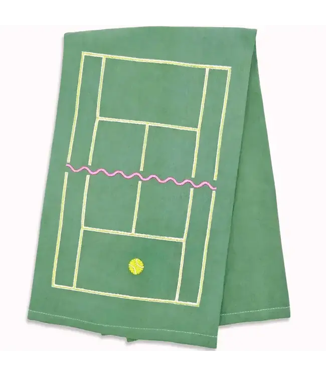 Tennis Time Embroidered Tea Towel