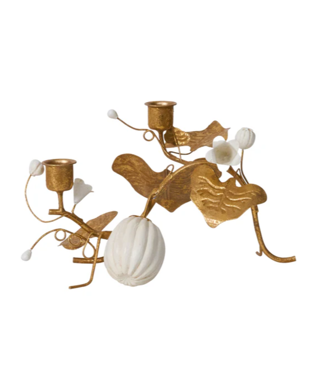 Forest Walk Pumpkin & Vine Double Candlestick Holder - Gold