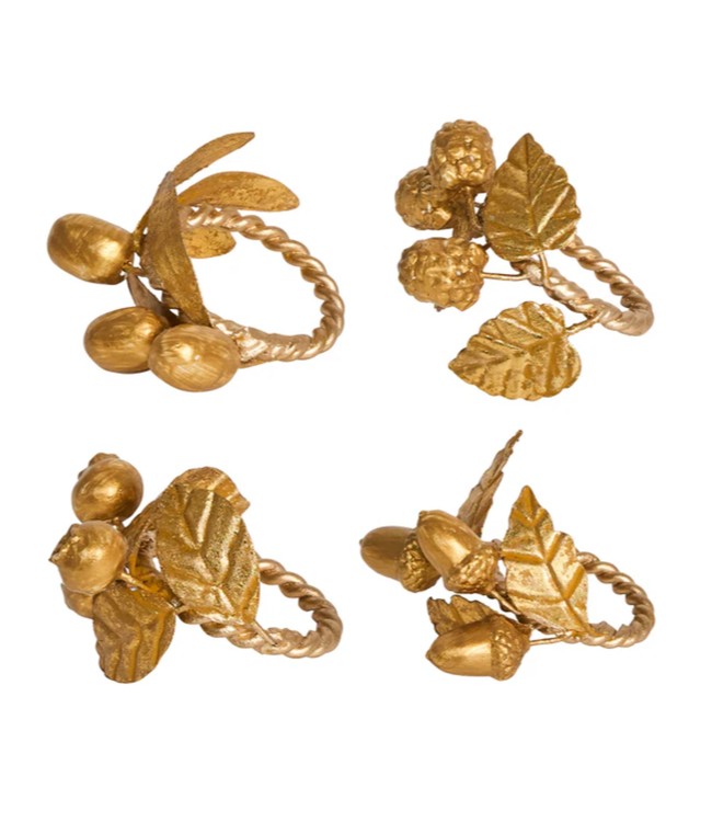 Forest Walk Leaf Napkin Ring Assorted Set/4 - Gold