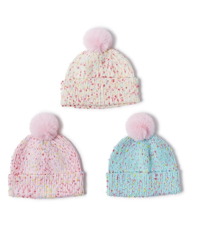 Sprinkles Hat with Faux Fur Pom Pom