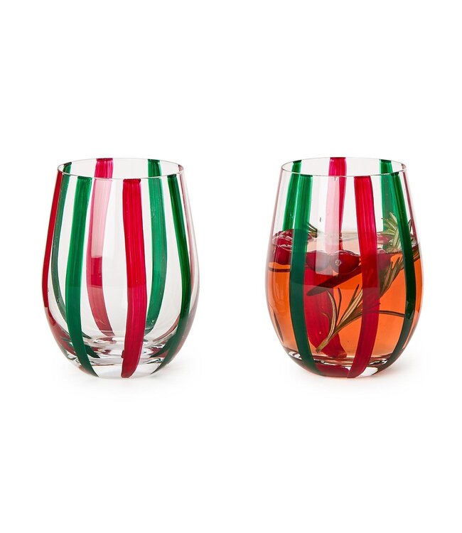 S/4 Striped Stemless Wine Glass