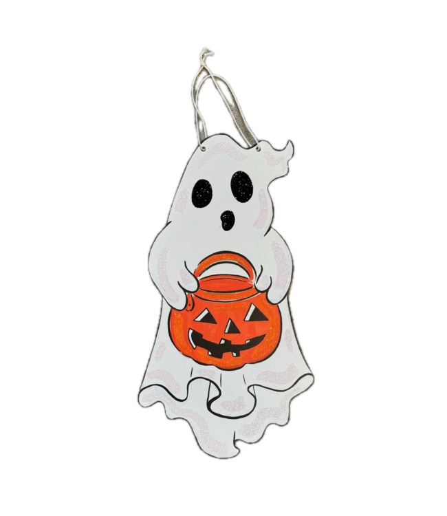 Cynthia Kolls Ghost with Pumpkin Doorhanger (PVC)