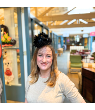 Leah Roeber Halloween Feather Fascinator with Birdcage Veil and Flower