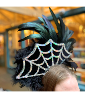 Leah Roeber Halloween Headpiece with Sequin Spiderweb and Feathers