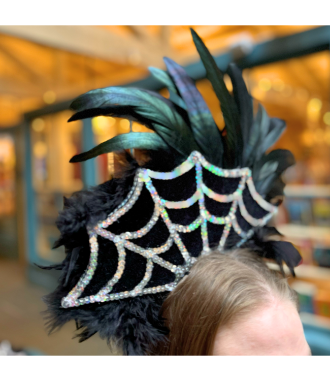 Halloween Headpiece with Sequin Spiderweb and Feathers
