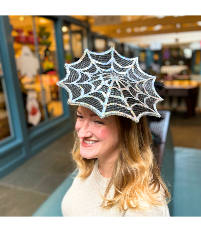 Halloween Large Sequin Spiderweb Basketweave Fascinator with Feathers