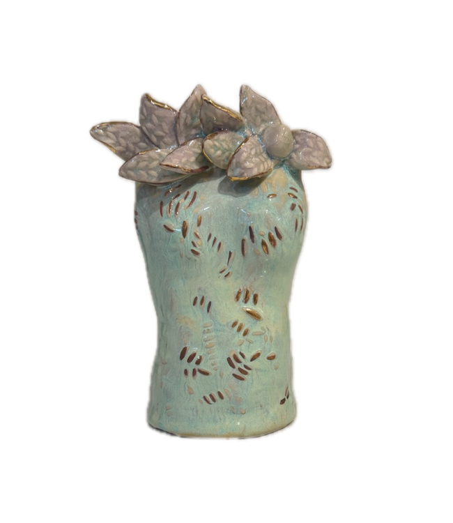 Bust Bud Vase - Aqua/Flowers