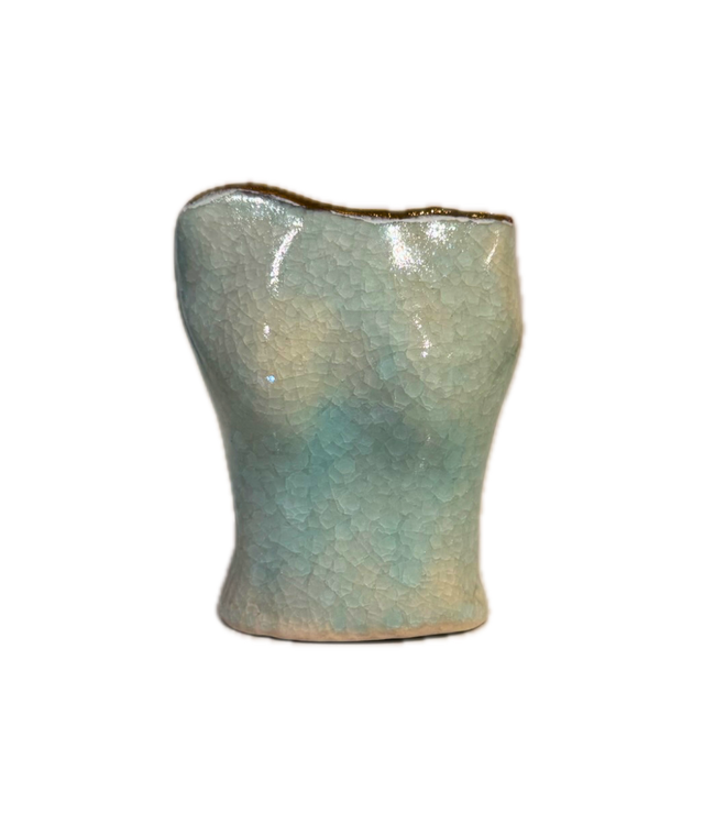 Bust Bud Vase - Crackled Aqua/GoldRim