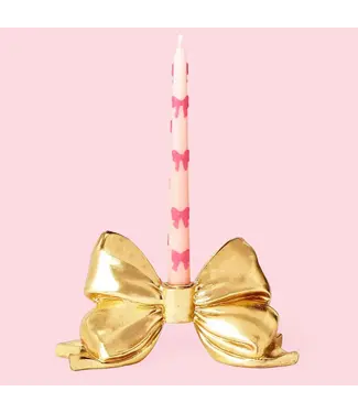 Two's Comany Bow Taper Candleholder | Gold