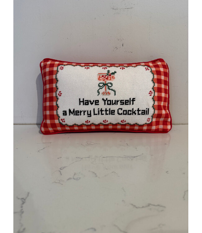 Merry Little Cocktail Needlepoint Pillow