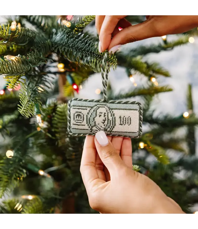 Needlepoint Icon Ornament - $100  Bill