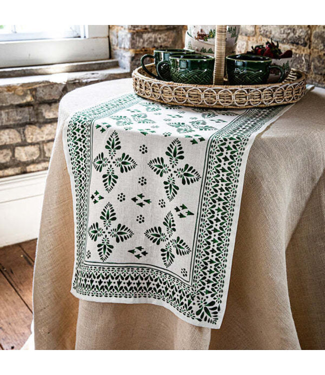 Iberian Border 18" X 90" Table Runner - Evergreen