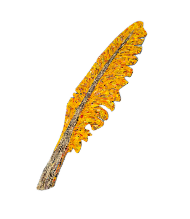 Cynthia Kolls Resin Collage Feather 47" Yellow