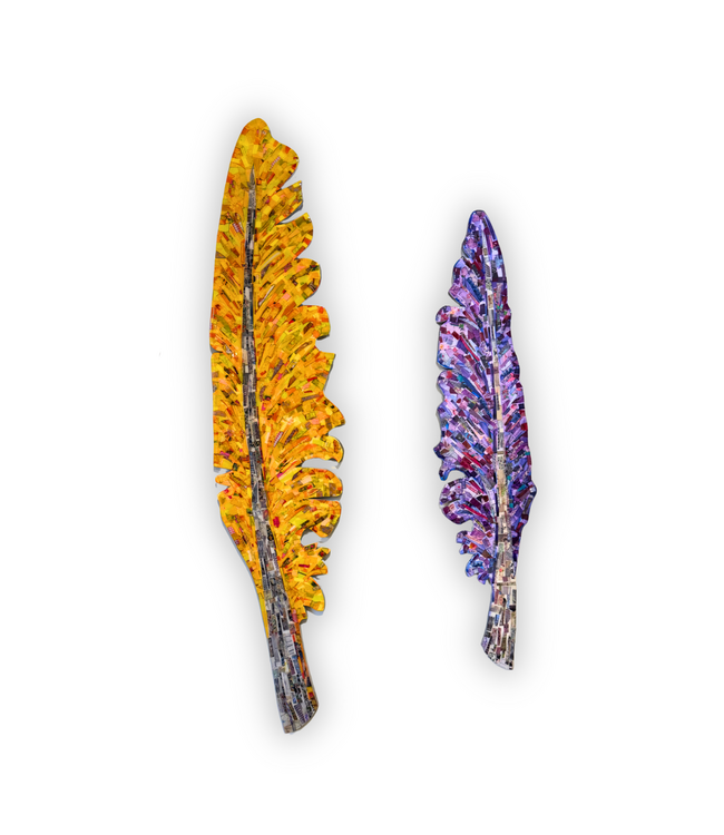 Cynthia Kolls Resin Collage Feather 47" Yellow