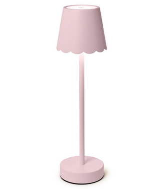 Two's Company Pink LED Potable Table Lamp w/Scalloped Shade