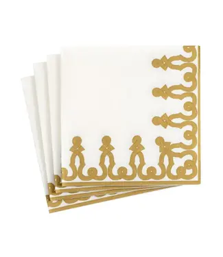 Caspari Dessin Passementerie Gold-Ppr Linen Napkin Airlaid Cocktail-15 In