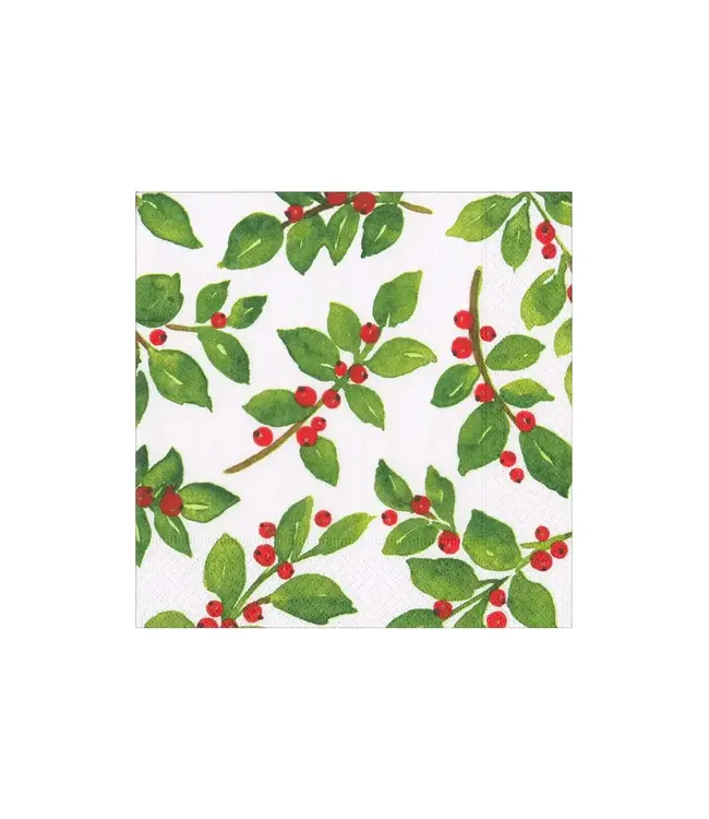Painted Holly White Recycled Cocktail Napkins - includes 20 Cocktail Napkins