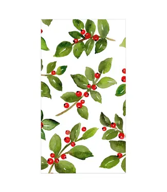 Caspari Painted Holly White Recycled Guest Towels - includes 15 Guest Towels