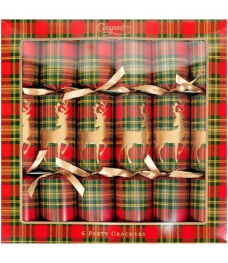 Caspari Reindeer Tartan Celebration Crackers - includes 6 Celebration Crackers