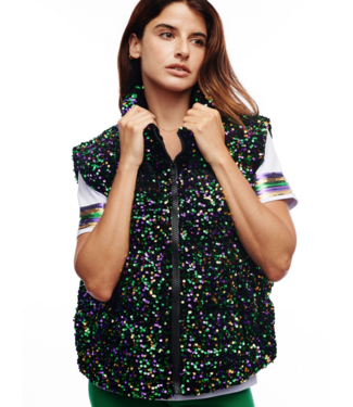 SongLily Mardi Gras Sequin Puffer Vest