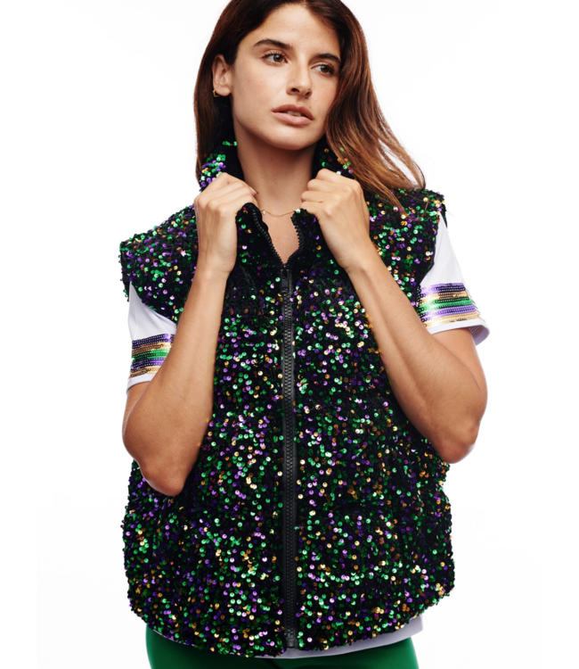 Mardi Gras Sequin Puffer Vest
