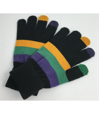 SongLily Mardi Gras Striped Touch Screen Gloves Black